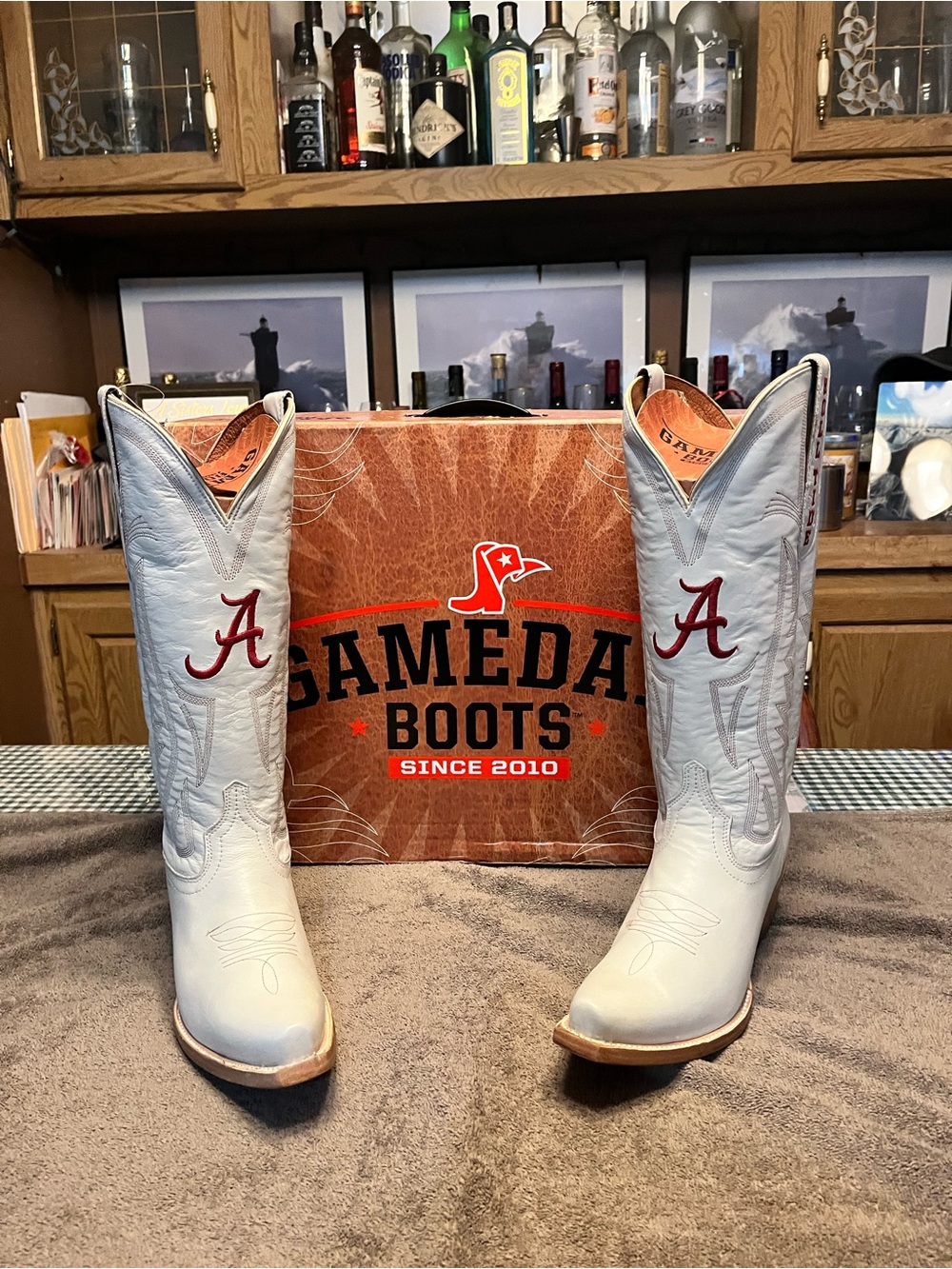 Women’s Ivory Alabama Crimson Tide Logo Cowboy Boots by Game Day Boots